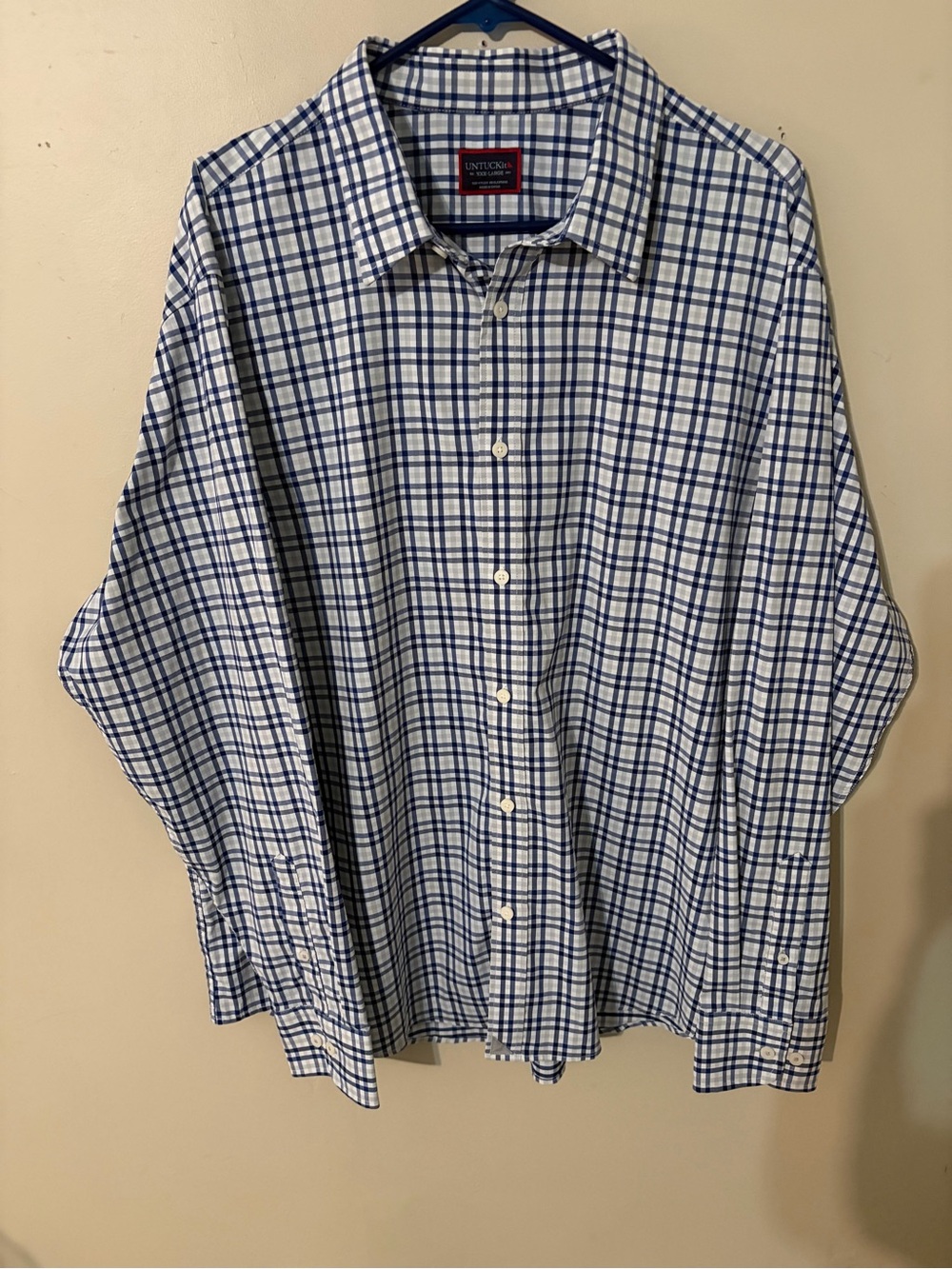 UNTUCKit White and Blue Plaid Long-Sleeve Button-Up Shirt